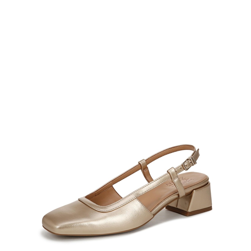 Naturalizer Womens Harper Pump Gold Metallic Square Toe Block Heel Slingback 9